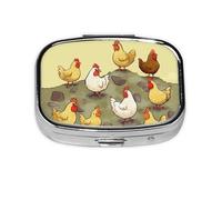 A Brood of Chickens Print Pill Box Square Pill Case 2 Compartment Small Metal Medicine Organizer Portable Travel Pillbox for Pocket Purse Cute Mini Pill Container to Hold Daily Vitamins