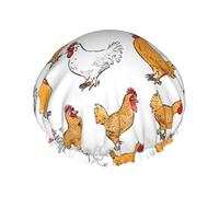 A Brood Of Chickens Print Premium Double Layer Shower Cap For Women With Reusable Shower Cap For Hair - Waterproof Plastic Cap - Shower Caps For Long, Short And Curly Hairs