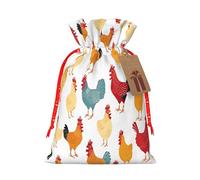 A Brood of Chickens -Print Reusable Burlap Pouches Drawstring Bags, Rustic Wedding Christmas Party Favors Bulk Packaging.