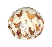 A Brood of Chickens Print Shower Cap – Reusable, Double Layer, with Elastic Band – Perfect for Home, Spa, Hotel, and Travel