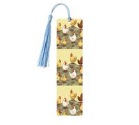 A Brood of Chickens Wooden Bookmarks 5 Pcs,Handmade Double-Sided Printed Book Marks Page Markers with Sky Blue Tassels Book Accessories Gift for Book Lovers Women Men