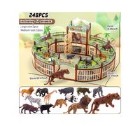 (A-Brown, ?248PCS?Circular building with 14 animals (2 large, 12 medium)) A Realistic Animal Figure Toy Set Designed for Boys, Featuring Wild Animal Models Like Pandas, Lions, Tigers, And Elephants fo