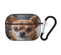 A Brown Chihuahua Earbuds Organizer Shockproof Protective Airpods Pro Cover with Carabiner Clip Anti Fall Carrying Earphone Case Cover for Airpods Pro 2nd Generation Black
