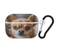 A Brown Chihuahua Earbuds Organizer Shockproof Protective Airpods Pro Cover with Carabiner Clip Anti Fall Carrying Earphone Case Cover for Airpods Pro 2nd Generation White