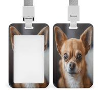 A Brown Chihuahua ID Badge Holder Clear Badge Protectors with Detachable Lanyard Strap Vertical Hard Plastic Sleeve Secures Work ID Card Credit Cards for Office Factory