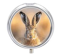 A Brown Hare Round Pill Box 3 Compartment Medicine Pill Organizer with Mirror Travel Small Pill Case Cute Vitamin Organizer Portable Daily Pill Container for Pocket Purse