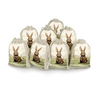 A Brown Rabbit Bunches Pocket Cotton And Hemp with Drawstring 8 Pieces Reusable Gift Bags Jewelry Pouch for Wedding DIY Craft Party (4.9 X 6.7 Inch)