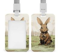 A Brown Rabbit ID Badge Holder with Lanyard, Breakaway Lanyard Vertical ID Card Protector Case Multi-Use Badge Holder for Office, Teacher, Nurse