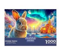 A Brown Rabbit in A Snowy, Aurora-lit Landscape with Futuristic Homes 1000-Piece Jigsaw Puzzle Fairy Tale Rabbit - Brain Training for Adults & Kids 38x26cm/1000pcs