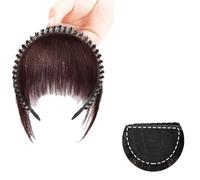A brown,Xytraiihw Human Hair Clip in Bangs,Wispy Bangs Fringe with Rhinestone,Flat Neat Bangs Hair Extension, for Women Clip on Air Bangs