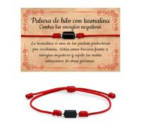 A BUENOS PRECIOS - Genuine Cylindrical Black Tourmaline Red String Bracelet - Evil Eye Amulet for Women Men - Healing and Healing Negative Energy - Adjustable Bracelets, 10-27 cm, Natural Stone