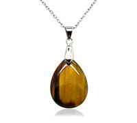 A BUENOS PRECIOS - Tiger Eye Pendant Natural Stone - Stainless Steel Necklace with Natural Water Drop Stones for Men Women Kids - Lucky Charm, 50 cm, Stone, Tigers Eye