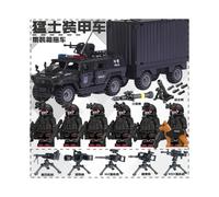 (A) Building Blocks Military Series Special Police Special Forces Warrior Armored Vehicle Container Trailer Assembly Toy Fits Lego