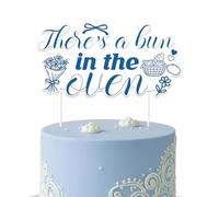 A Bun in the Oven Baby Cake Topper - Whimsical Blue Line Art Baking Theme Decoration, Gender Neutral Bread Inspired Pre-Arrival Party Accent for Baby Shower Sprinkle Birthday