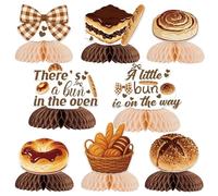 A Bun in The Oven Baby Shower Honeycomb Decorations Set - 8-Piece Bread Theme Honeycomb Ornaments with 16 Silver Metal Clips for Gender Neutral Baby Shower or Pregnancy Announcement