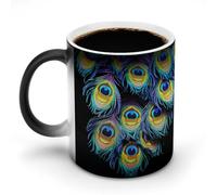 A Bunch of Peacock Feathers Color Changing Mug 11 Oz Heat Changing Coffee Mugs Funny Magic Cup Heat Sensitive Ceramics Mug Novelty Coffee Cups Personalized Customized Gift Idea for Men & Women