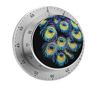 A Bunch of Peacock Feathers Kitchen Timer 60 Minute Visual Wind Up Timers Indoor Mechanical Timers with Magnetic Base Stainless Steel Timer for Home Cooking Time Management Tool
