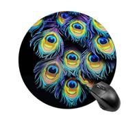 A Bunch of Peacock Feathers Mouse Pad Round Laptop Mouse Mat Cute Computer Mousepad Keyboard Pad Non-Slip Desk Pads for Gaming Office Work Home