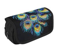 A Bunch of Peacock Feathers Pencil Case Organizer - Large Capacity 3 Compartment Pencil Pouch for Adults, Portable Makeup Bag & Aesthetic Stationery Bag with Zipper (8.7x4.3") Unisex Gift