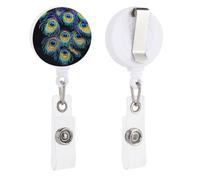 A Bunch of Peacock Feathers Retractable Badge Reel - Personalized ID Name Badge Holder with Lanyard Cute Badges Reel Holder Round Nurse Doctor Name Tag Badges Clip for Work