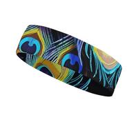 A Bunch of Peacock Feathers Sports Sweatband 15" Polyester Hairband Absorbent Quick-Dry Headband for Running, Yoga