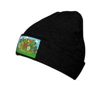 A Bunch of Smug Cats Hiding in The Garden in A Seamless Pattern Black Unisex Beanie Hat Warm Trawler Cap Cuffed Skull Cap for Running Helmet Liner Camping