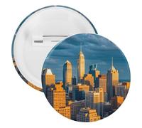A Busy Town in The City Badge Metal Round Pins, Lightweight Brooch for Backpack, Fashion Button Pins Badge for Shirts, Jackets, Shawl Coat, Unisex, 5PCS, Tinplate, metal round pins