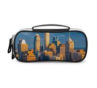 A Busy Town in The City Pencil Case with Zipper - Large Capacity, Portable Small Cosmetic Bag for Travel, Vintage PU Leather Pencil Pouch for Women Men