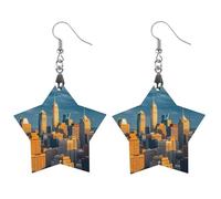 A Busy Town in The City Wooden Earrings for Women, Vintage Elegant Wood Jewelry, Lightweight Earrings for Wedding, Party, Everyday Jewelry Gift, Star, Wood, wood