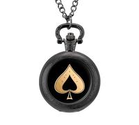 A-c-e of Spades Vintage Pocket Watch Alloy Pendant Watches Necklace Gift for Men Women Black-Style