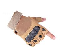 A.C.I.L. Half Finger Protective Riding Gloves with Knuckle Guard - Breathable Anti-Slip Gloves for Cycling, Motorcycle, Climbing, Hiking & Outdoor Sports (Khaki, L)