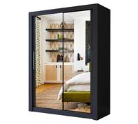 A.C. Milan Modern Double Mirror sliding door wardrobe with LED Light Width 100cm/120cm/150cm/180cm/203cm/250cm (100, Black)