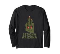 A Cactus at Sunset Arizona State Map Sedona Retro Outdoors Long Sleeve T-Shirt