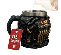 À Café V12 - Mug Isolée À Double Paroi En Acier Inoxydable Sur Le Thème Du Moteur Rétro | Gobelet À Boisson De Forme Réaliste, Pour Golf, Balcon, Jardin, Pique-nique, Camping, Fête