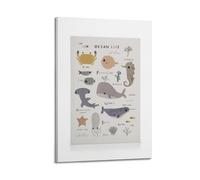 A Canvas Displaying A Colorful Ocean Life Chart with Illustrations of Sea Creatures And Their Names, Like Crab, Whale, And Narwh Poster Decorative Painting Canvas Wall Posters And Art Picture Print Mo