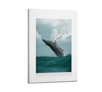 A Canvas Showing A Gray Humpback Whale Breaching from Dark Teal Ocean Water Against A Cloudy Sky Poster Decorative Painting Canvas Wall Posters And Art Picture Print Modern Family Bedroom Decor Poster