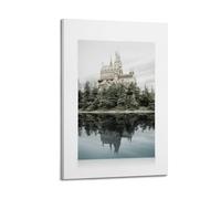 A Canvas Showing A Majestic Castle with Spires And Towers, Surrounded by Dark Green Trees, with Its Reflection in A Calm Body of Poster Decorative Painting Canvas Wall Posters And Art Picture Print Mo