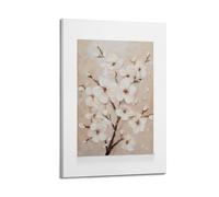 A Canvas Showing An Oil Painting of White Blossoms on Dark Branches Against A Light Beige Background with Texture Poster Decorative Painting Canvas Wall Posters And Art Picture Print Modern Family Bed