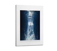 A Canvas Showing Two Free Divers Illuminated by Sun Rays in An Underwater Cave with Dark Blue Water Poster Decorative Painting Canvas Wall Posters And Art Picture Print Modern Family Bedroom Decor Pos