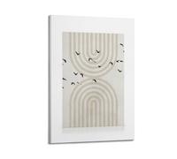 A Canvas with A Minimalist Design Featuring Two Beige Half-circles And Black Birds Flying Around Them Poster Decorative Painting Canvas Wall Posters And Art Picture Print Modern Family Bedroom Decor P