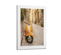 A Captivating Poster Featuring An Orange Vespa Scooter Parked on A Rustic Cobblestone Street in An Old European Town Poster Decorative Painting Canvas Wall Posters And Art Picture Print Modern Family