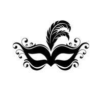 a Carnival mask with a Feather Vinyl Wall Stickers 36x54.5cm Equipped with Transfer Film kit Black
