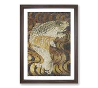 A Carp Fish Swimming Upstream Framed Print | A2 Walnut Framed Wall Art | Ready to Hang | Modern Animal Picture | Living Room Bedroom Lounge Office