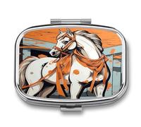 A Cartoon Horse pilldispenser 2-Compartment Portable Travel Square PillCase Daily with Store Vitamins Pocket Medicine Organizer for Office Home Fish Oil