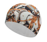 A Cartoon Horse Swim Cap for Adult, Elastic Fabric Swimming Cap, Comfortable Bathing Cap for Long & Short Hair