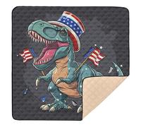 A Cartoon T-rex with an American Flag Hat_4 Soft Foam Baby Playmat for Floor Non-Toxic Travel Play Mat for Baby Toddler Infant, 50'' x 50''