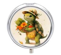 A Cartoon Turtle Pill Box Cute Round Pill Case Portable Medicine Tablet Vitamin Holder Organizer for Purse Pocket