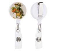 A Cartoon Turtle Retractable Badge Reel - Personalized ID Name Badge Holder with Lanyard Cute Badges Reel Holder Round Nurse Doctor Name Tag Badges Clip for Work