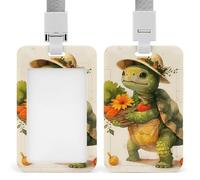 A Cartoon Turtle Retractable ID Badge Holder with Lanyard - Vertical Badge Reel,Keychain Clip,Name Tag Id Card Holder Protector for Nurse Officer Teacher Security Staff Women Men