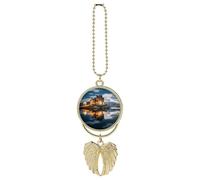 A Castle by The Lake Car Pendant, Rear View Mirror Hanging Ornament, Auto Decor for Rearview Mirror, Keychain Golden-Style